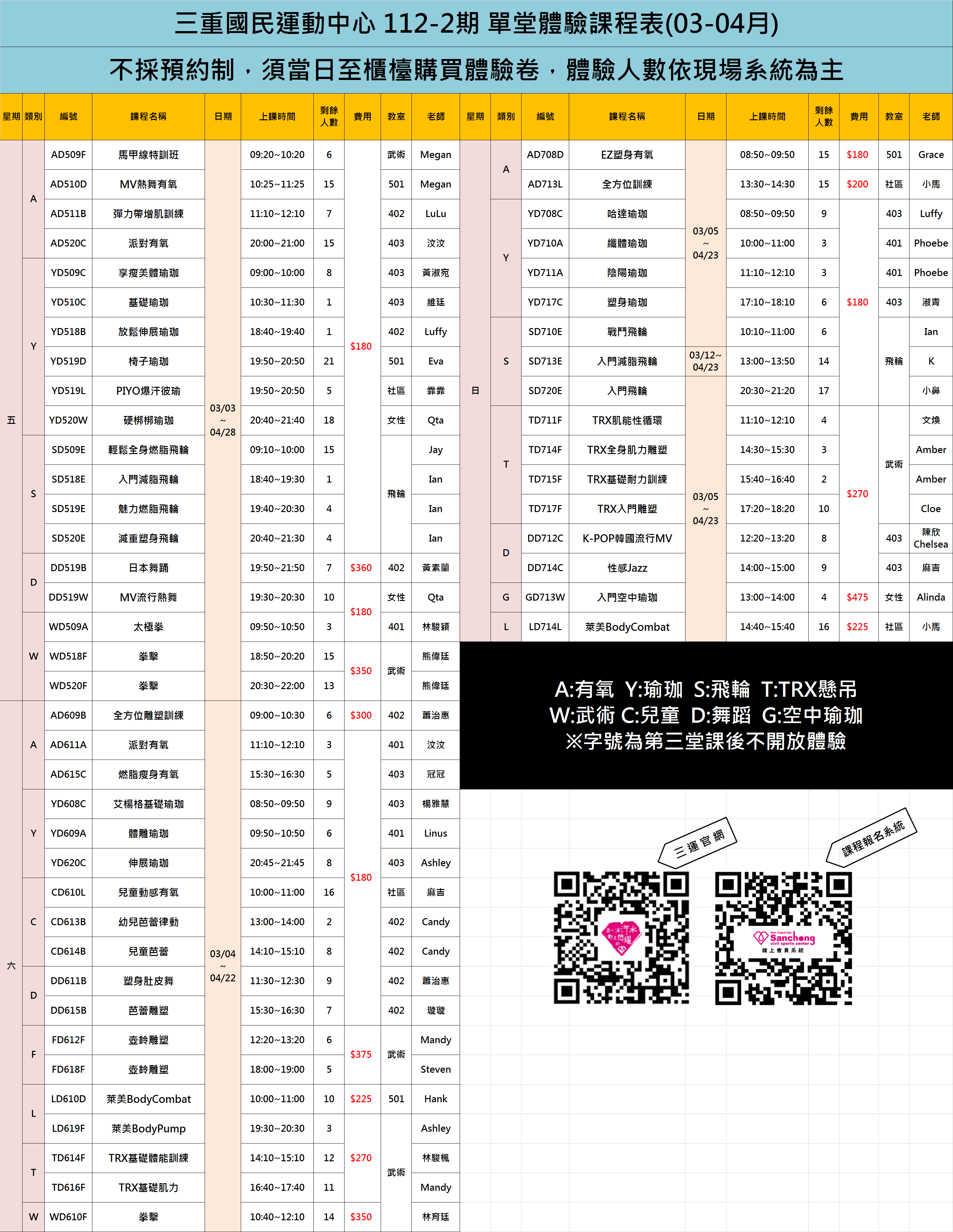 112-2期(3-4月)團體體驗課表(不定時更新)