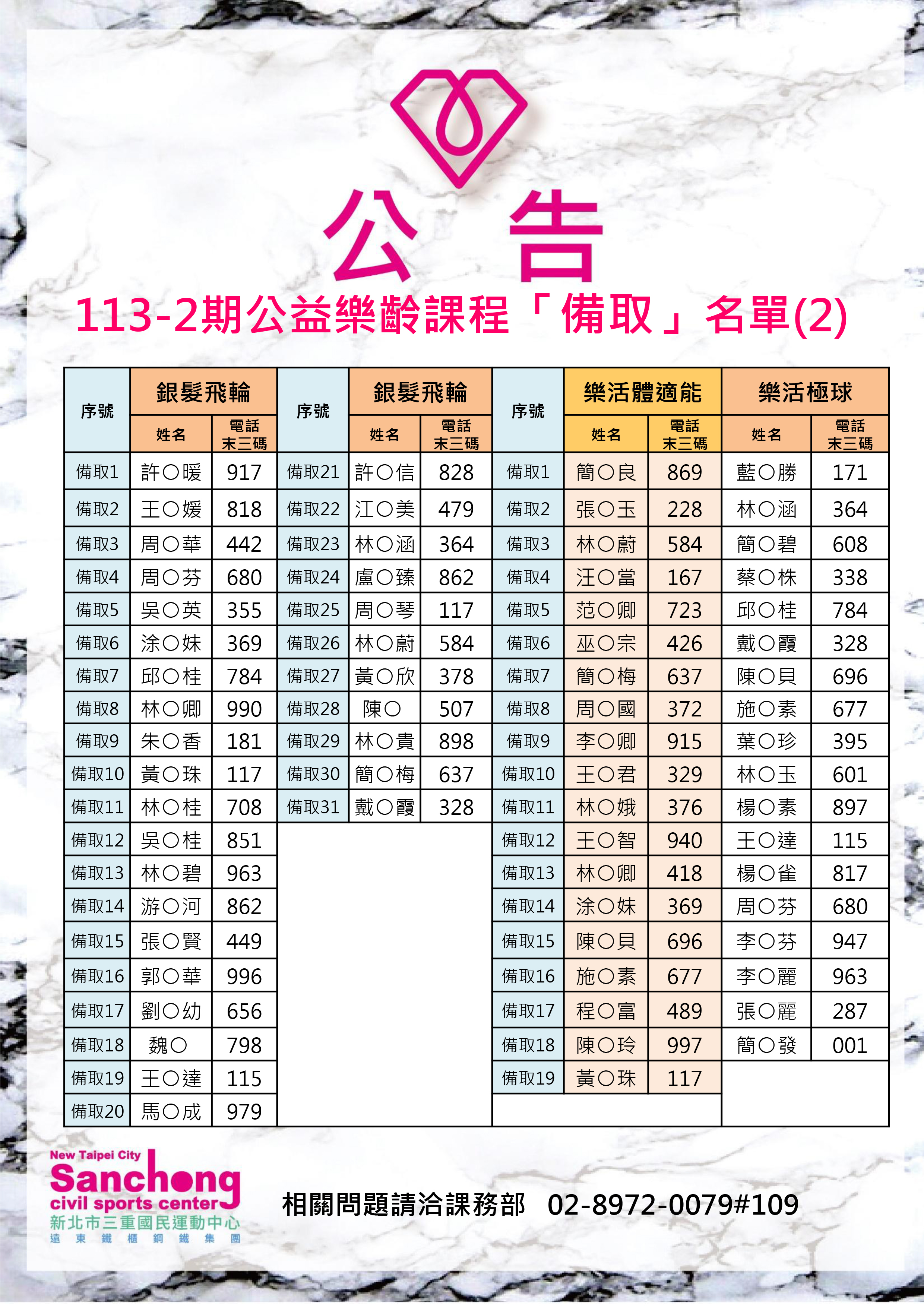 113-2樂齡中籤公告